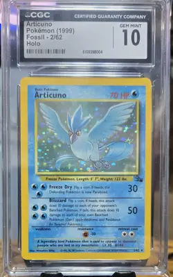 Articuno 1999 Pokemon Fossil 2/62 - Holo CGC GEM MINT 10 - Image 1