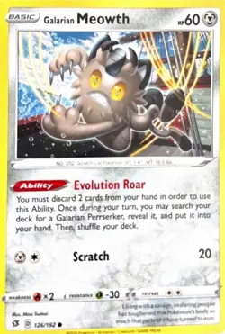 Galarian Meowth 126/192 Common Rebel Clash Pokemon Near Mint - Image 1