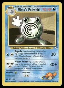 Misty's Poliwhirl Gym Heroes 053/132 Light Play Uncommon Pokemon TCG - Image 1