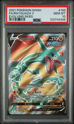 PSA 10 GEM MINT Rayquaza V 193/203 Evolving Skies Pokemon Card - Image 1