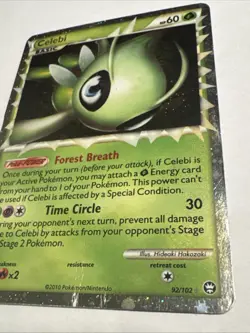 Celebi 92/102 Prime Rare HGSS Triumphant Pokemon Holo Moderately Played - Image 3