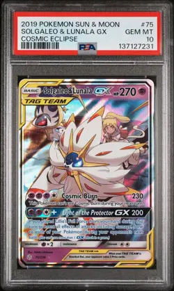 2019 Pokemon Sun Moon Cosmic Eclipse Solgaleo Lunala GX #75/236 PSA 10 GEM MINT - Image 1