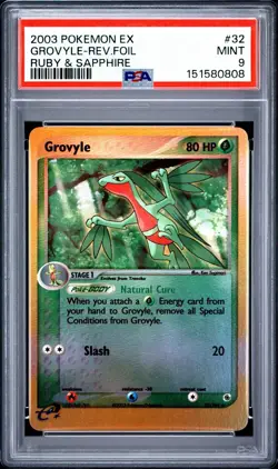 2003 POKEMON EX RUBY & SAPPHIRE #32 GROVYLE-REVERSE FOIL PSA 9 - Image 1
