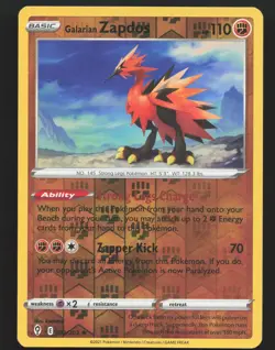 Galarian Zapdos 082/203 Reverse Holo Pokemon SWSH07: Evolving Skies Near Mint - Image 1