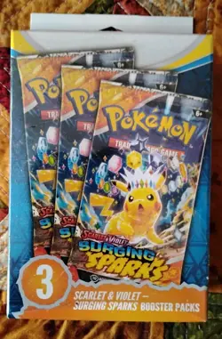 Pokemon Factory Sealed Scarlet & Violet Surging Sparks 3 Booster Packs Box - Image 1
