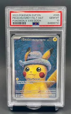 PSA 10 Pikachu Grey Felt Hat SVP 085 Pokemon Center x Van Gogh Promo GEM MINT - Image 1