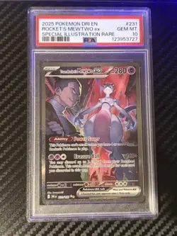 2025 POKEMON DESTINED RIVALS #231 TEAM ROCKETS MEWTWO EX SIR SPECIAL RARE PSA 10 - Image 2