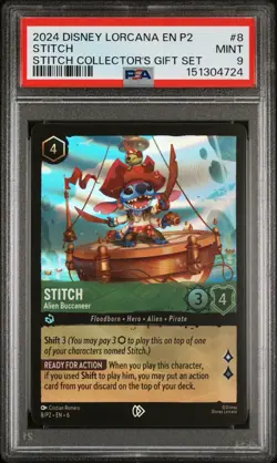 2024 DISNEY LORCANA EN P2-PROMO #8 STITCH - ALIEN BUCCANEER PSA 9 - Image 1