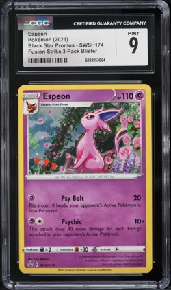 CGC 9 Espeon Holo Fusion Strike 3-Pack Blister Promo 2021 Pokemon Card #174 - Image 1