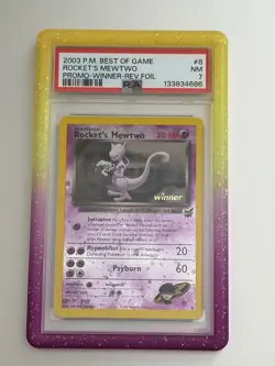 2003 POKEMON BEST OF GAME PROMO WINNER #8 ROCKET'S MEWTWO REVERSE FOIL PSA 7 NM - Image 1