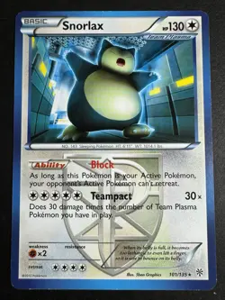 Pokemon Snorlax 101/135 Rare Plasma Storm Card LP - Image 1