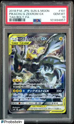 2018 Pokemon JPN S & M Pikachu & Zekrom Gx Tag Bolt Fa #101 PSA 10 GEM MINT - Image 1