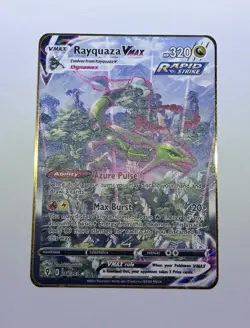Rayquaza Vmax Alt Art 218/203 Evolving Skies Pokemon Gold Metal Fan Art Card - Image 1