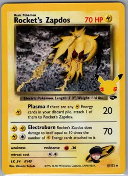 Rocket's Zapdos 15/132 - 25th Anniversary Celebrations - Pokemon Card - NM - Image 1