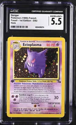 CGC 5.5 Gengar 1999 Fossil - 1st Edition 5/62 Holo French Pokemon Card - Image 1