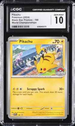 2024 POKEMON BLACK STAR PROMOS - WORLD CHAMPIONSHIPS PIKACHU CGC 10 GEM MINT - Image 1