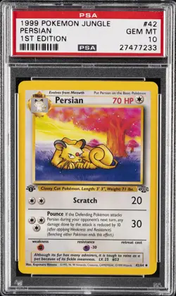 1999 POKEMON JUNGLE 1ST EDITION #42 PERSIAN PSA 10 - Image 1