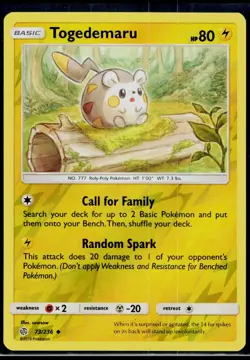 Togedemaru 73/236 Uncommon Cosmic Eclipse Pokemon Reverse Holo Near Mint - Image 1