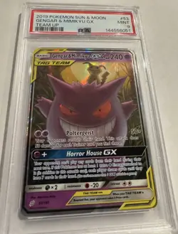 Pokemon Gengar & Mimikyu GX Team Up 53/181 Ultra Rare TAG TEAM PSA 9 Holo - Image 1