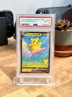 2021 POKEMON CELEBRATIONS #008 SURFING PIKACHU V PSA 10 - Image 1