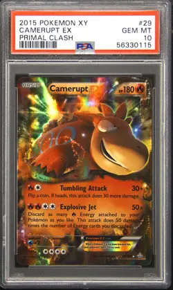 2015 POKEMON XY PRIMAL CLASH #29 CAMERUPT EX PSA 10 - Image 1