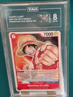🔥 2022 One Piece Card Game Promo Monkey D. Luffy #P-001 Graded 8 NM MT 💎 📈 - Image 1