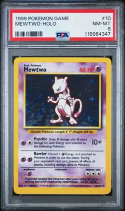 1999 POKEMON GAME BASE SET #10 MEWTWO-HOLO PSA 8 NM-MT - Image 1