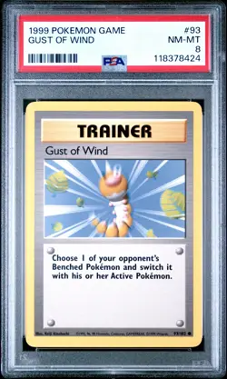 1999 POKEMON GAME 93 GUST OF WIND TRAINER PSA 8 NM-MT BASE SET UNLIMITED - Image 1