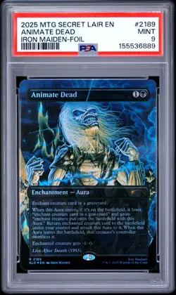 2025 MTG Secret Lair IRON MAIDEN ANIMATE DEAD Borderless Foil Rare PSA 9 2189 - Image 1