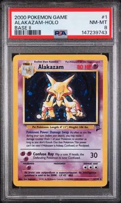 2000 POKEMON BASE SET 2 #1 ALAKAZAM-HOLO PSA 8 - Image 1