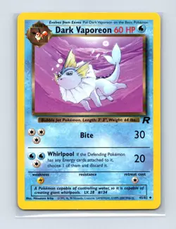Dark Vaporeon 45/82 Uncommon Team Rocket Pokemon Unlimited Lightly Played - Image 1