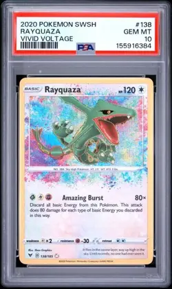 PSA 10 RAYQUAZA 138 AMAZING RARE VIVID VOLTAGE POKEMON - Image 1