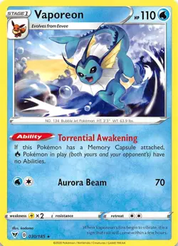 Vaporeon 030/185 SWSH04: Vivid Voltage Pokemon - Image 1