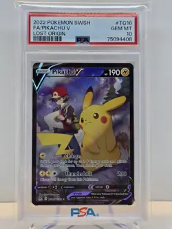 2022 POKEMON SWORD & SHIELD LOST ORIGIN #TG16 FULL ART/PIKACHU V PSA 10 - Image 1