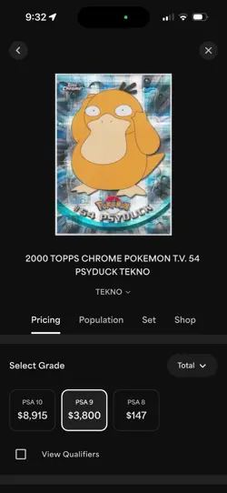 Pokemon TCG Topps Tekno Chrome Psyduck #54 PSA 9 Mint Pop 10 - Image 3