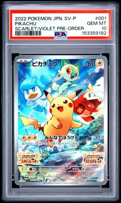 2022 POKEMON JAPANESE SV PROMO SCARLET & VIOLET PRE-ORDER #001 PIKACHU PSA 10 - Image 1