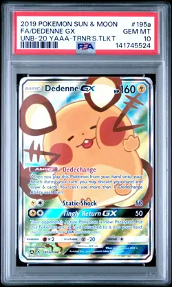 2019 Pokemon Sun & Moon Unbroken Bonds 195a Dedenne GX PSA 10 141745524 - Image 1