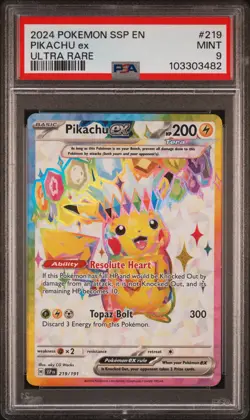 Pikachu EX 219/191 Ultra Rare Ssp En Surging Sparks Pokemon PSA 9 - Image 1
