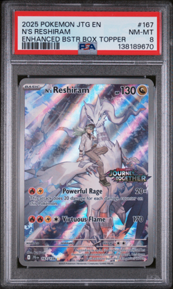 PSA 8 2025 POKEMON EN-JOURNEY TOGETHER #167 N'S RESHIRAM ENHANCED BOX TOPPER - Image 1
