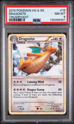 2010 POKEMON HEARTGOLD & SOULSILVER TRIUMPHANT #18 DRAGONITE PSA 8 - Image 1