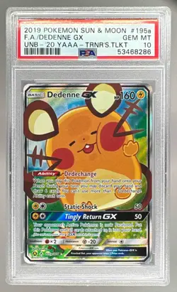 2019 Pokemon Sun & Moon Unbroken Bonds 195a Dedenne GX Promos PSA 10 53468286 - Image 1