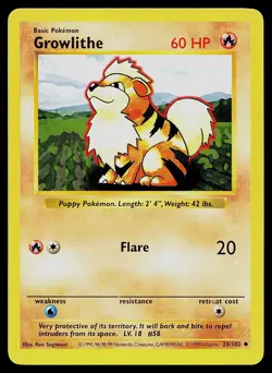 Pokemon Card - Growlithe Base Set (Shadowless) 28/102 Uncommon - Image 1