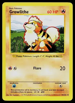 Pokemon Card - Growlithe Base Set (Shadowless) 28/102 Uncommon - Image 1