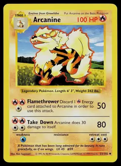 Pokemon Card - Arcanine Base Set (Shadowless) 23/102 Uncommon - Image 1