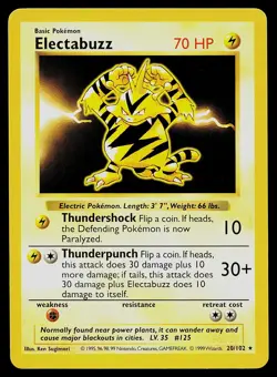 Pokemon Card - Electabuzz Base Set (Shadowless) 20/102 Rare - Image 1