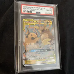 PSA 10 Gem Mint 2019 Pokemon Raichu & Alolan Raichu GX 54/236 Unified Minds - Image 3