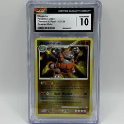 Pokemon Rhyperior Diamond Pearl 12/130 Reverse Holo 2007 CGC 10 POP 3 - Image 1