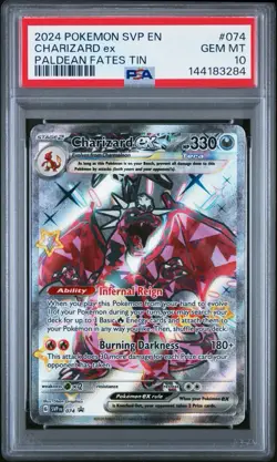 2024 Pokemon SVP EN Charizard EX Paldean Fates Tin #074 PSA 10 - Image 1