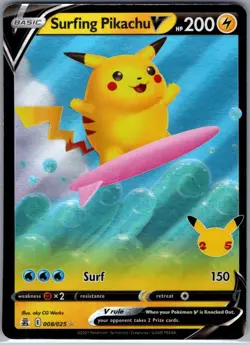 Surfing Pikachu V 008/025 Celebrations - Pokemon Card - NM - Image 1