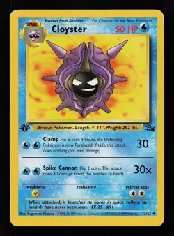 Cloyster 32/62 1st Edition Uncommon Fossil Pokemon Card - Image 1